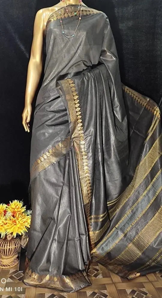 Semi tussar silk with banarasi zari border Putul's Fashion