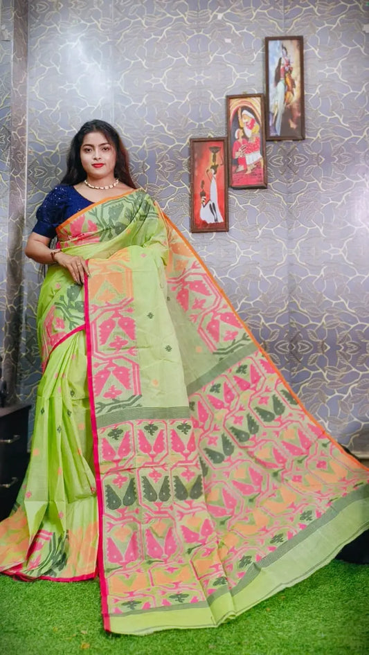 Tussar Jamdani Light parrot green Putul's fashion