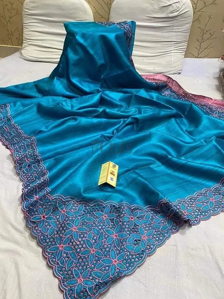 Tussar bi tussar cutwork saree with silk mark certified Putul's Fashion