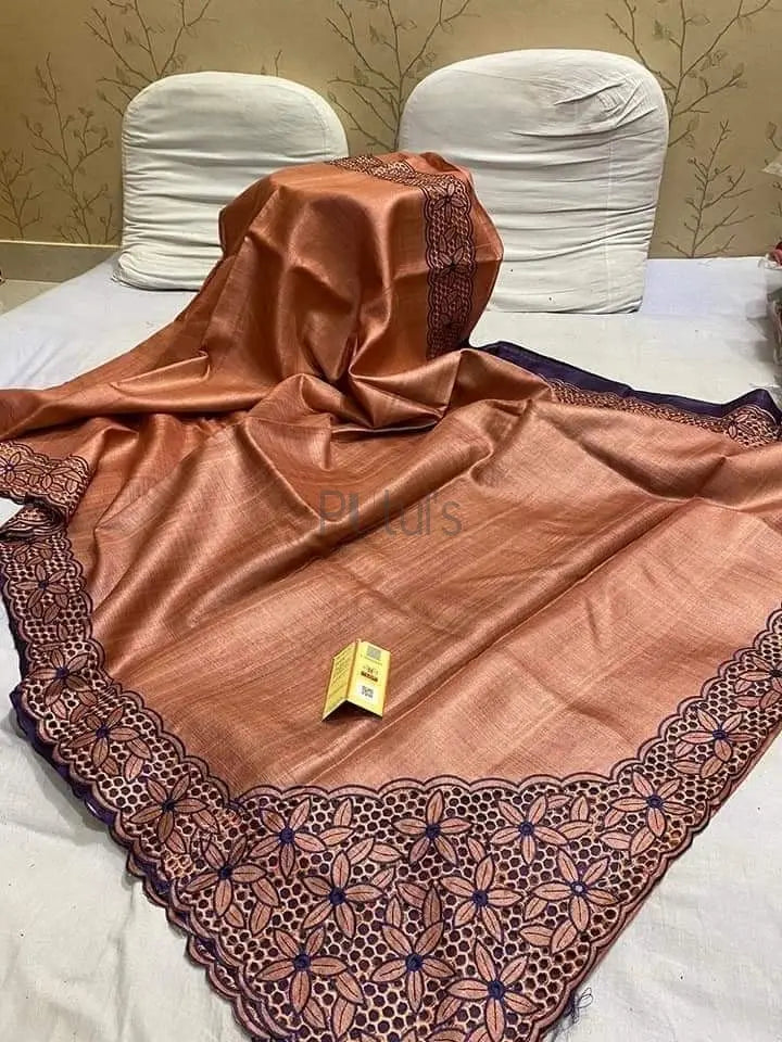 Tussar bi tussar cutwork saree with silk mark certified Putul's Fashion