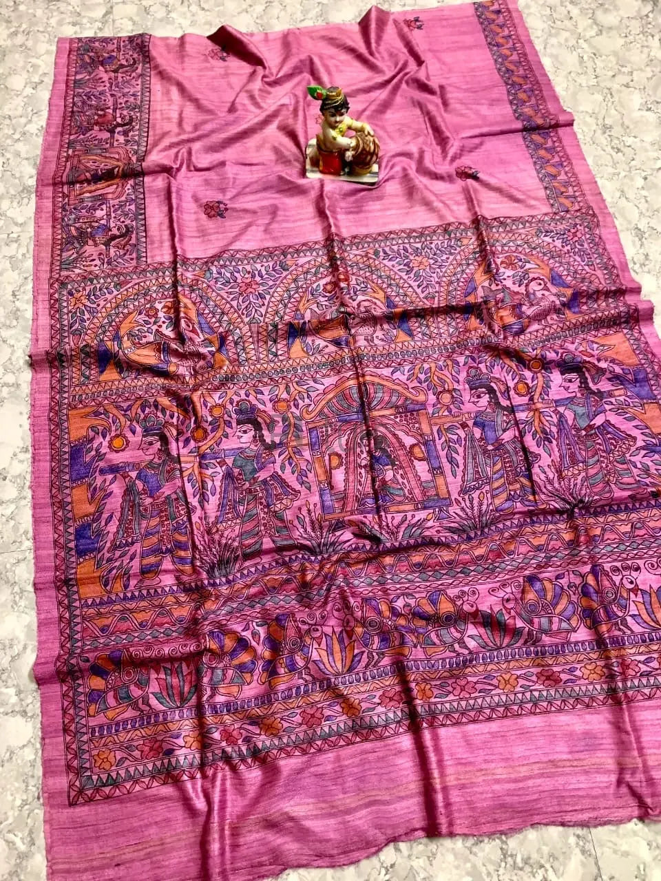Tussar gicha madhubani handpaint saree with silkmark Putul's Fashion