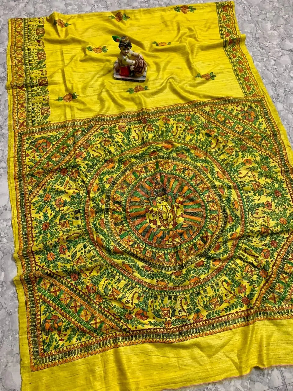 Tussar gicha madhubani handpaint saree with silkmark Putul's Fashion