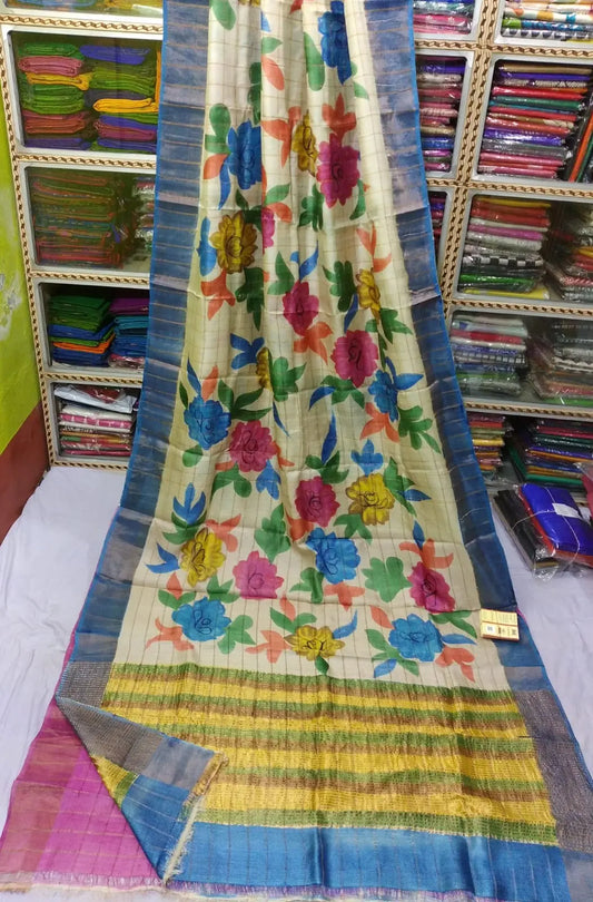 Tussar silk saree handpainted Putul's fashion