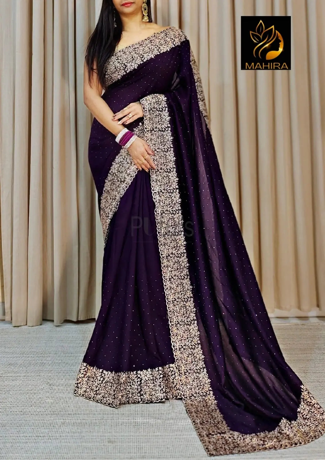 Vichitra silk saree with stone allover the saree Putul's Fashion