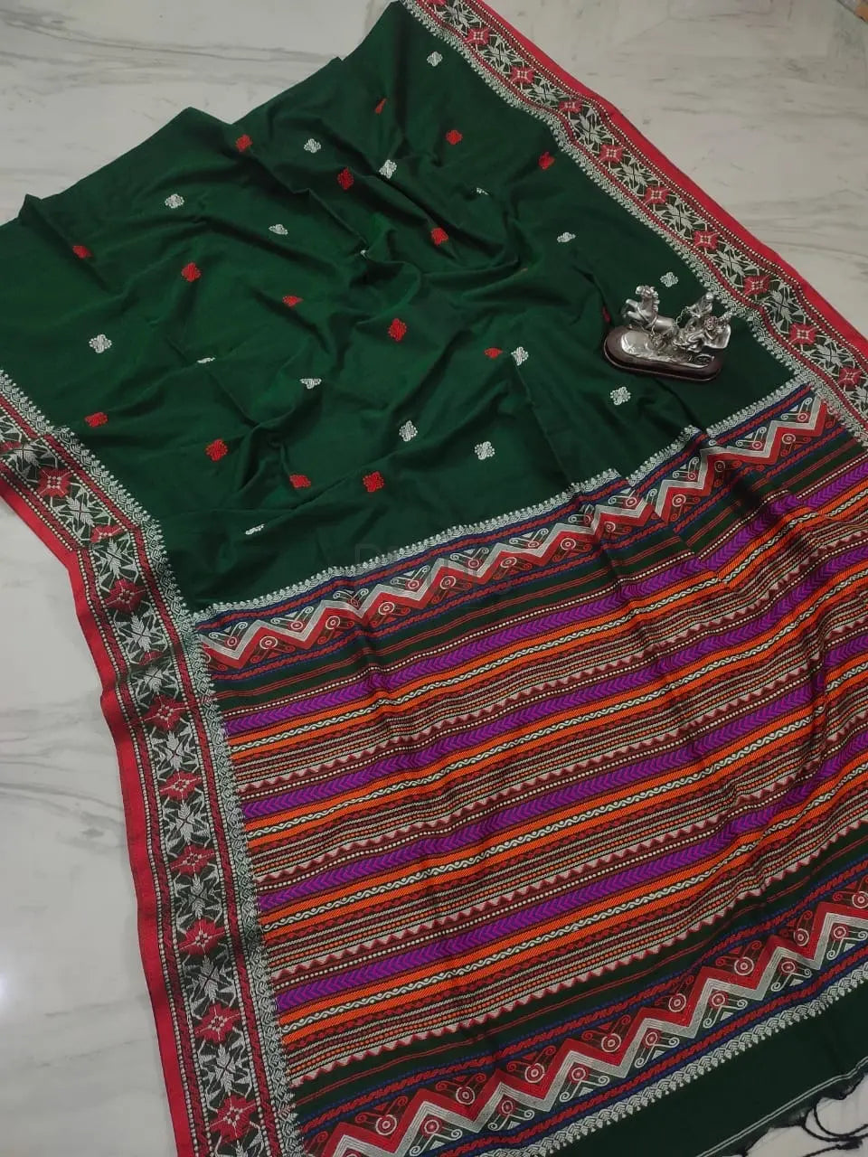 Assamese Mekhela Chador Silk Green | MugaSilk