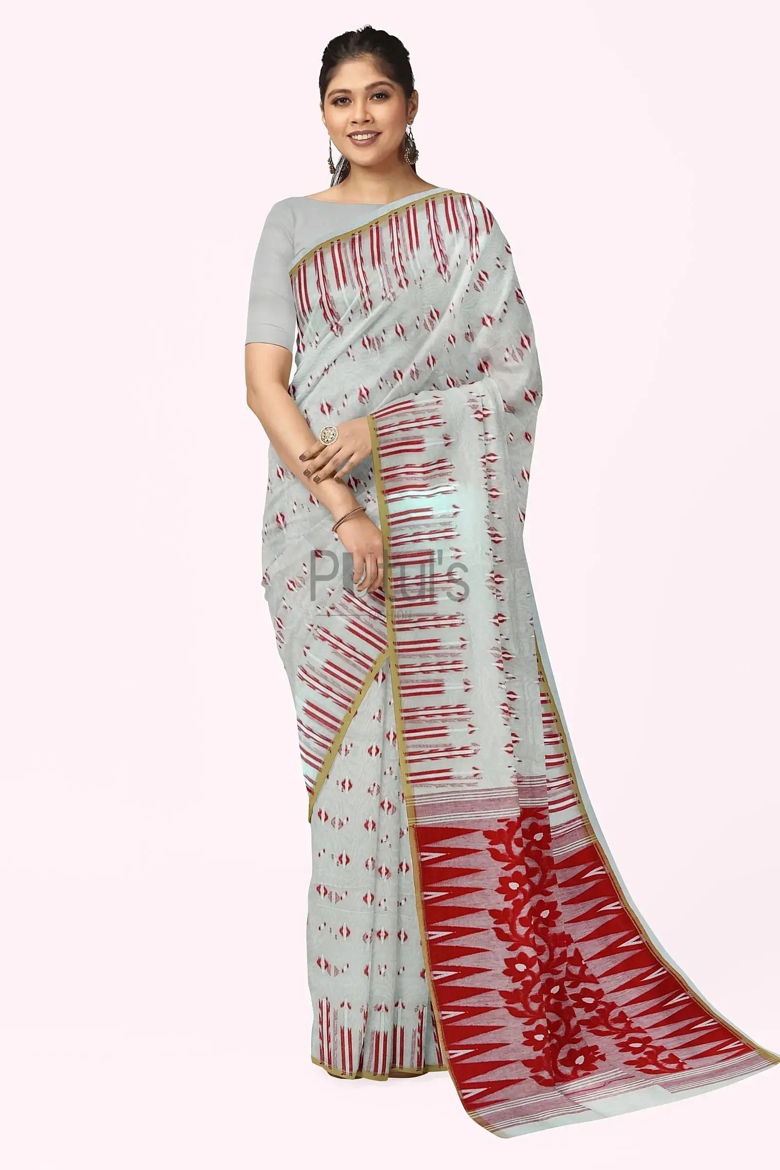 White resham dhakai Jamdani saree - Putul's Fashion