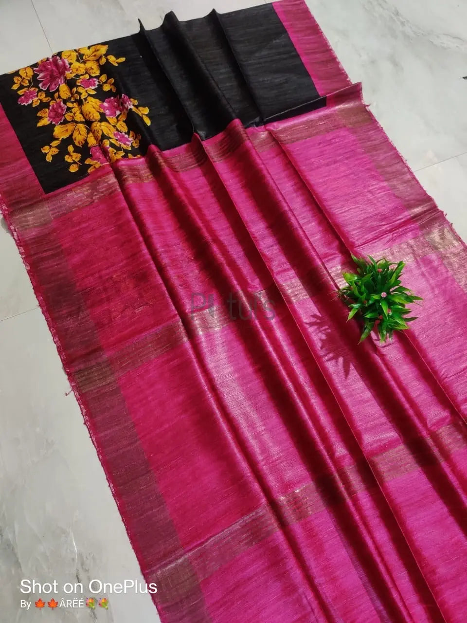 Zari border Tussar silk Gicha printed saree Putul's Fashion