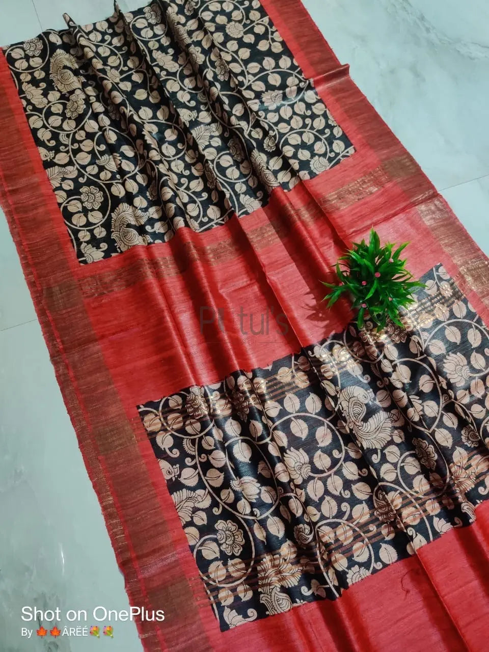 Zari border Tussar silk Gicha printed saree Putul's Fashion