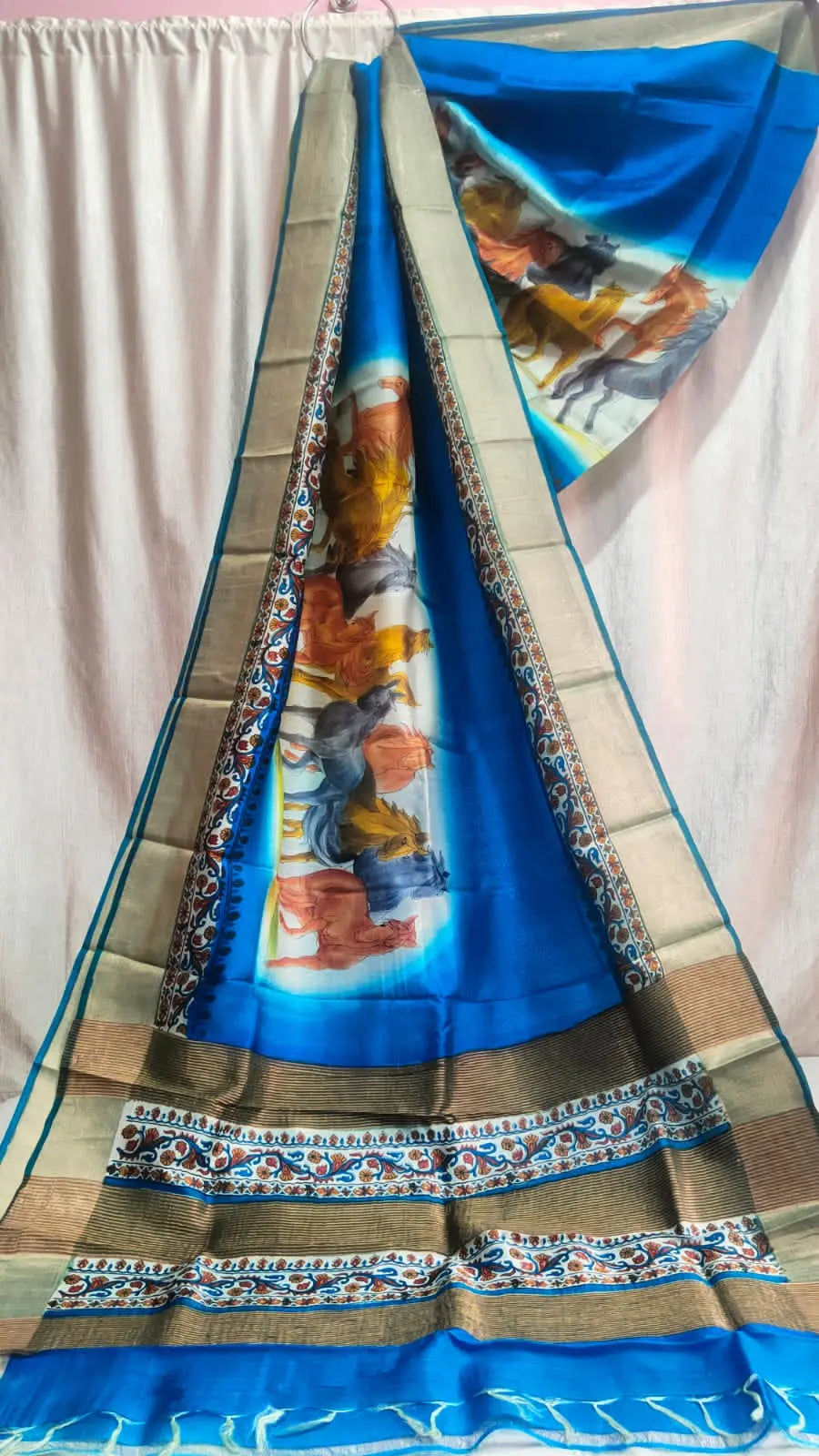 Zari border tussar silk handpainted Putul's fashion