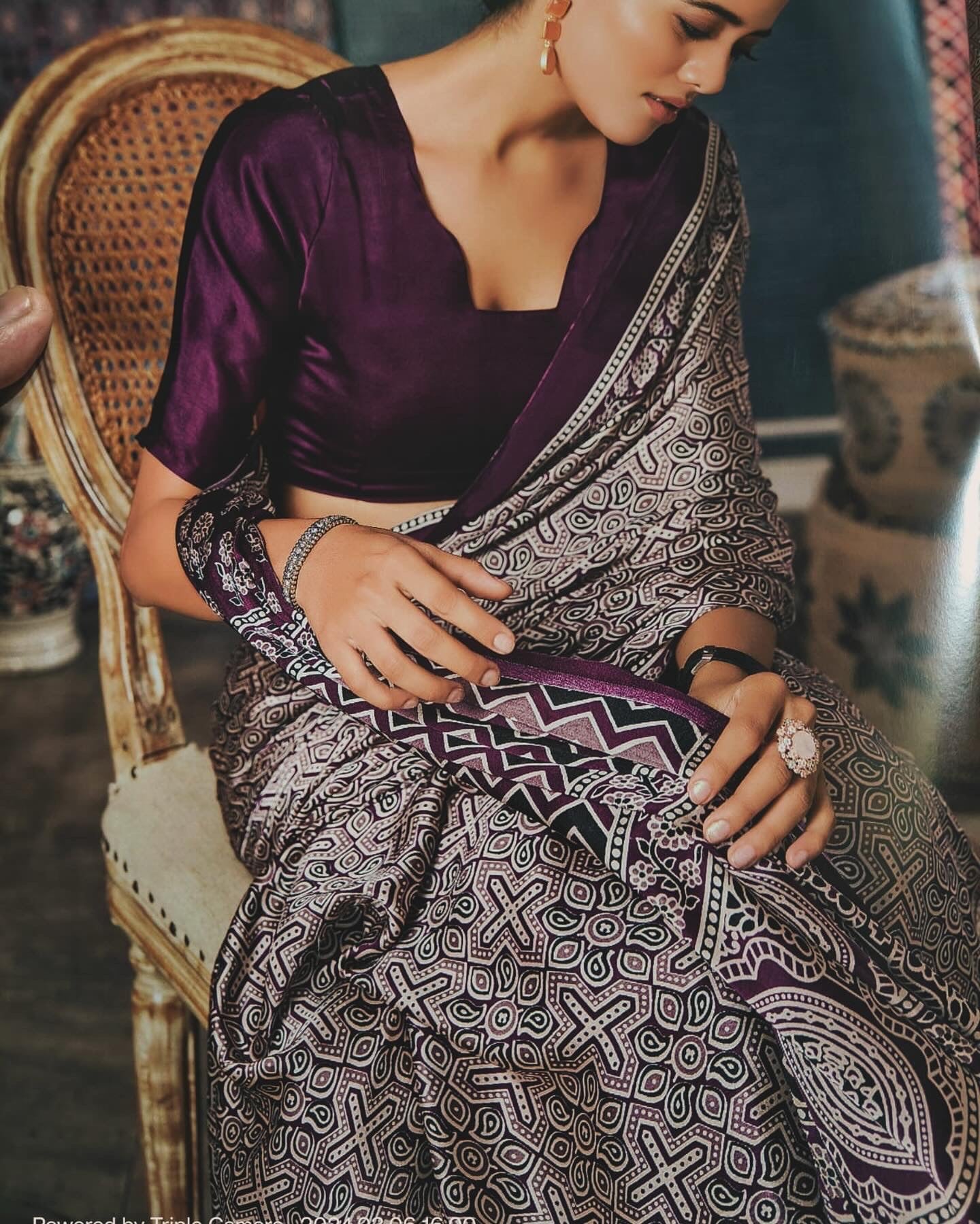 Semi modal ajrakh printed saree - 6