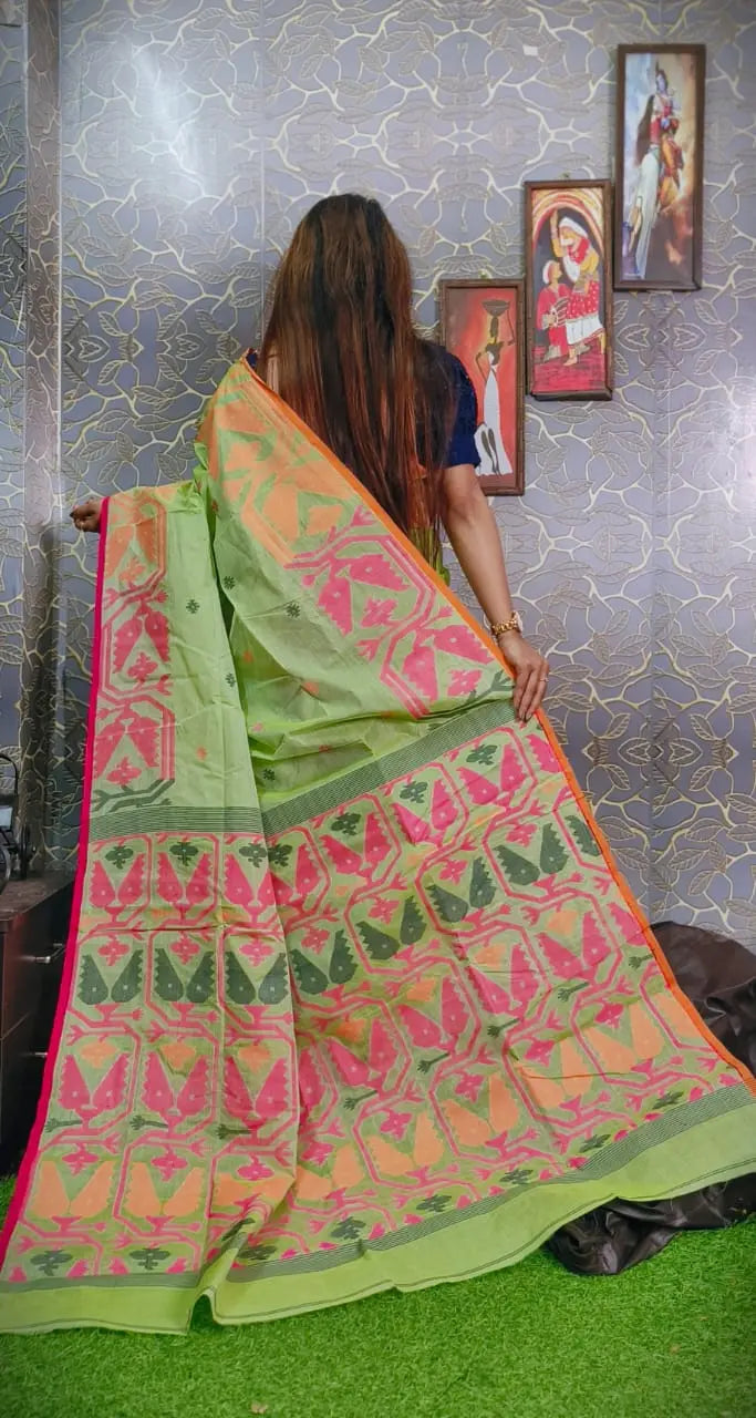 Tussar Jamdani Light parrot green Putul's fashion