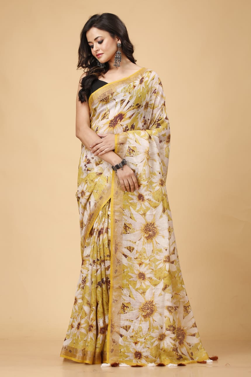 Linen saree digital print original quality - Linen Saree