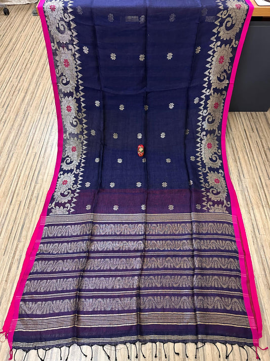 Violet coloured kolka linen jamdani saree - Linen Saree