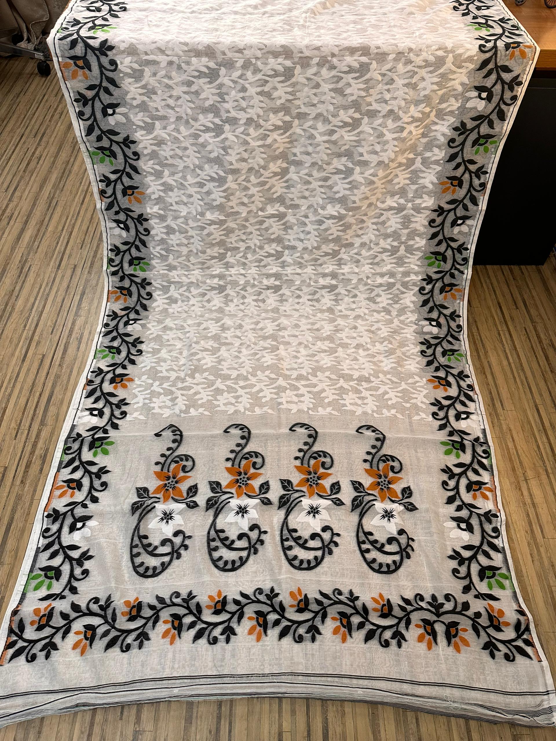 Premium quality Bengal soft dhakai jamdani saree of Bengal - White - jamdani saree
