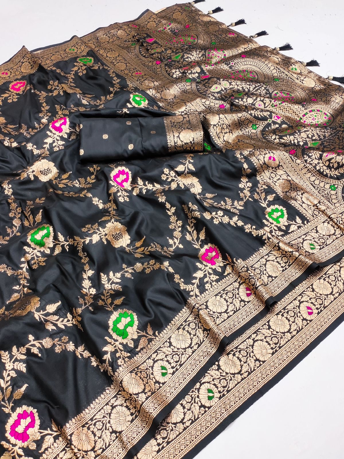 Minakari jaal katan silk saree