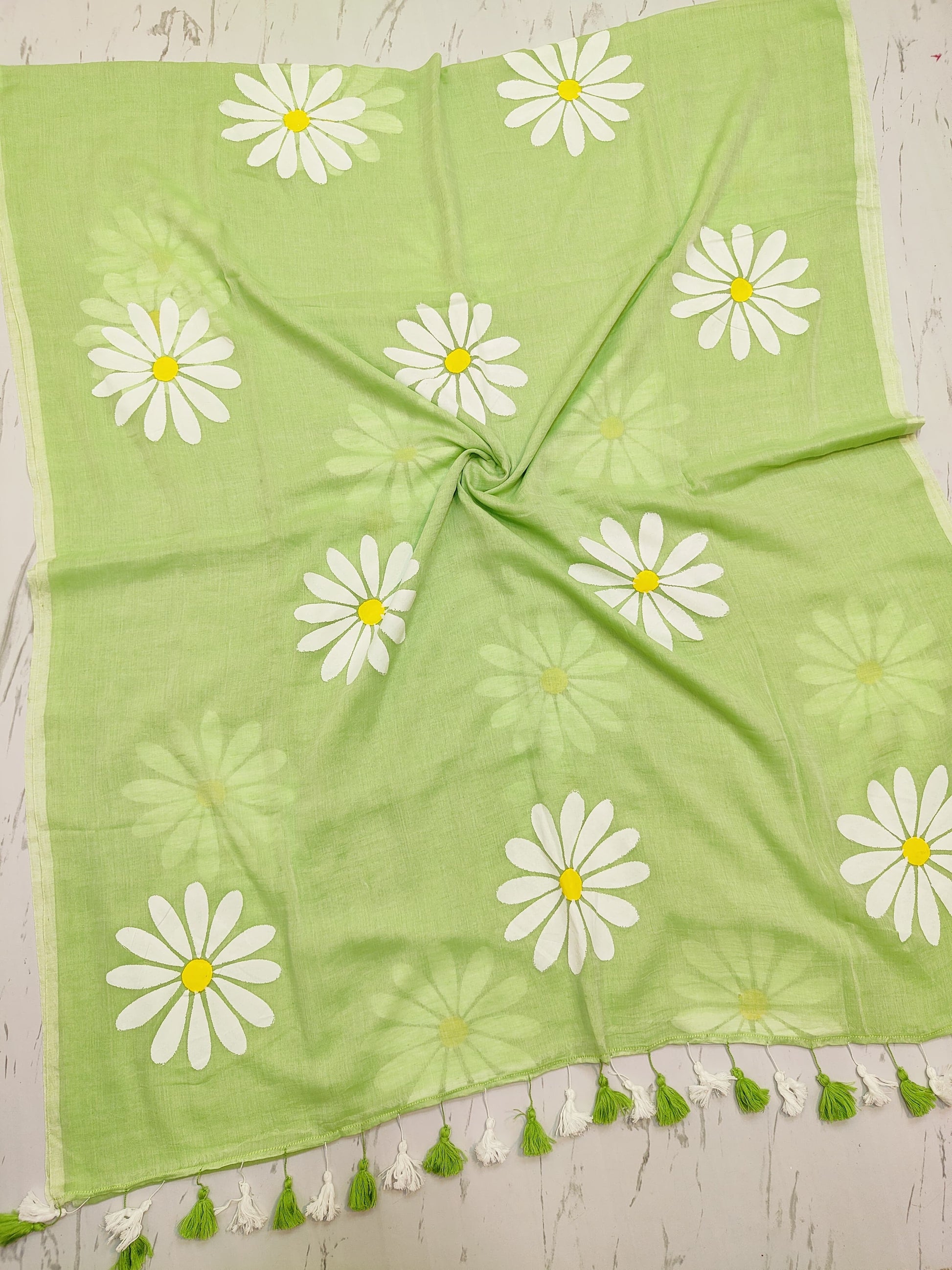 Mul cotton hand paint saree chandromallika hand paint saree - Pista - mal cotton