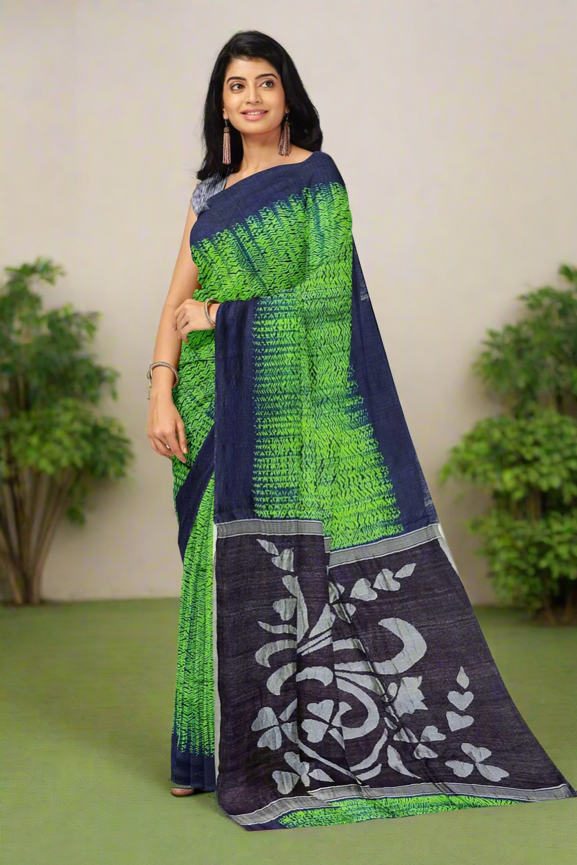 Green coloured shibori motka silk saree - motka silk