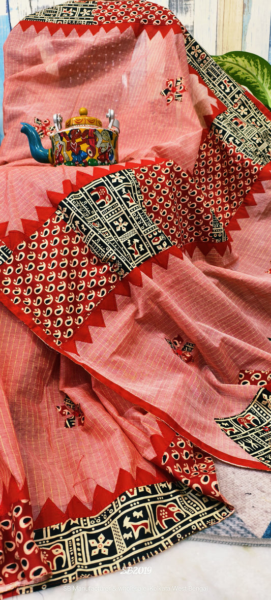 Appliqué and patch work saree on dhonekhali taant - boutique item - Taant