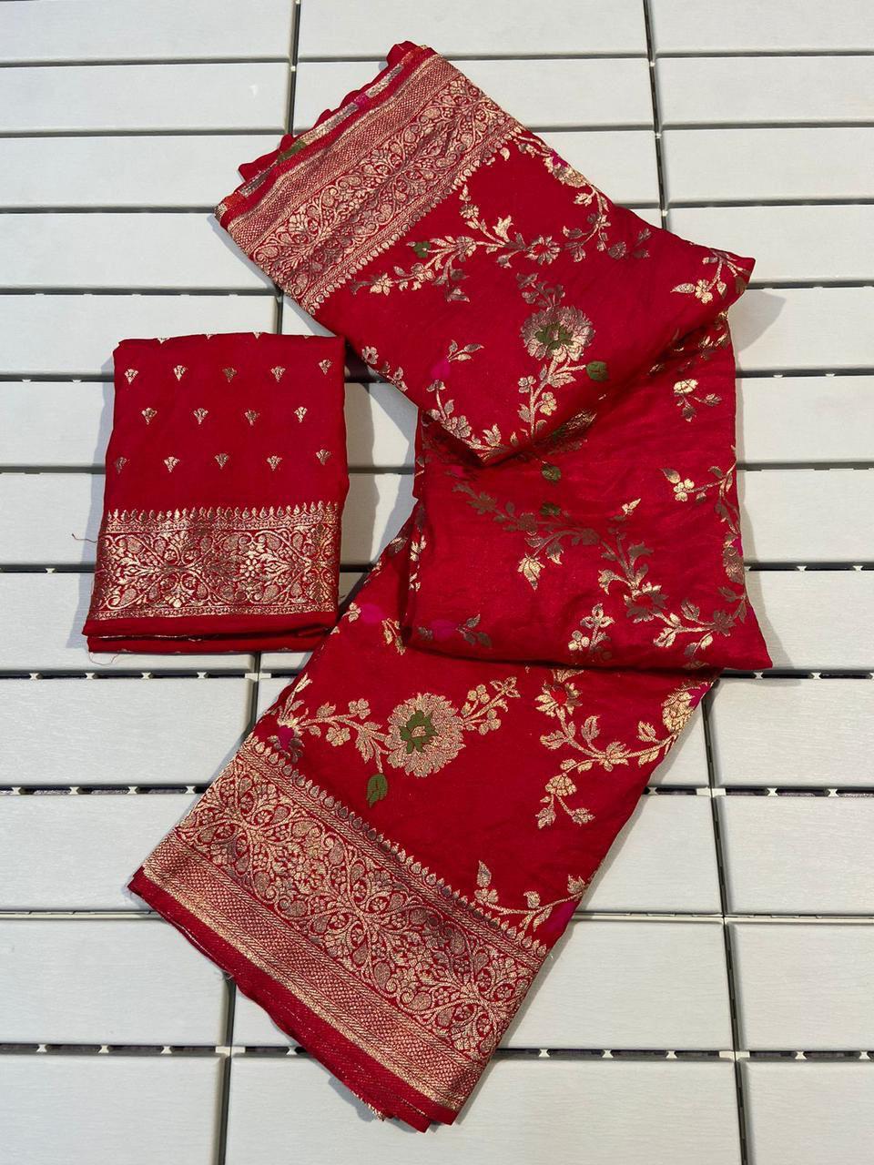 Banarasi Khadi Georgette saree - Red