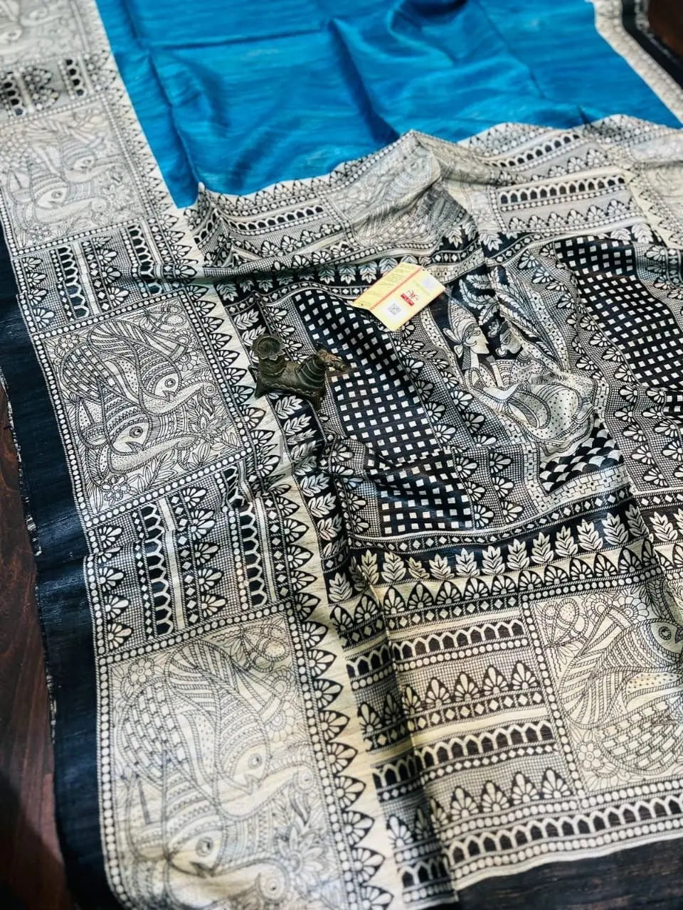 Madhubani screen print Tussar saree Gicha saree with silk mark Putul's Fashion