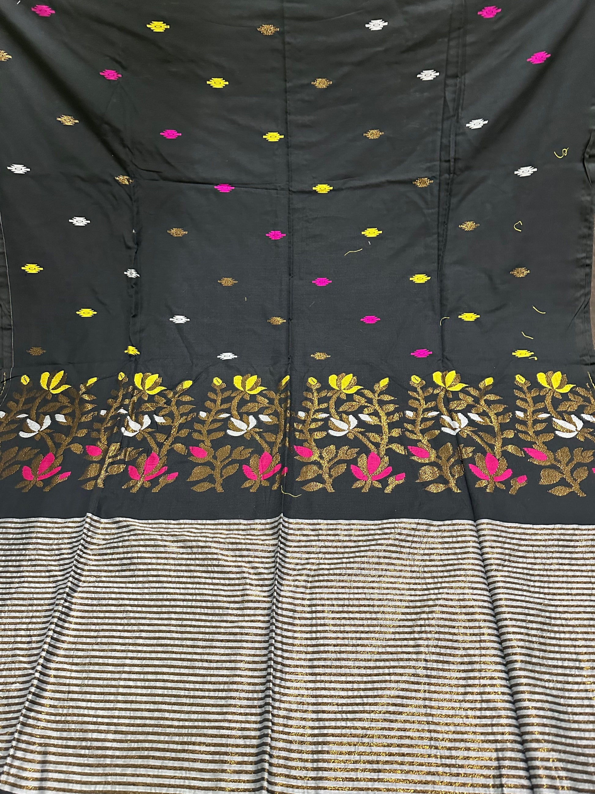 Mercerized cotton saree weaved - Black