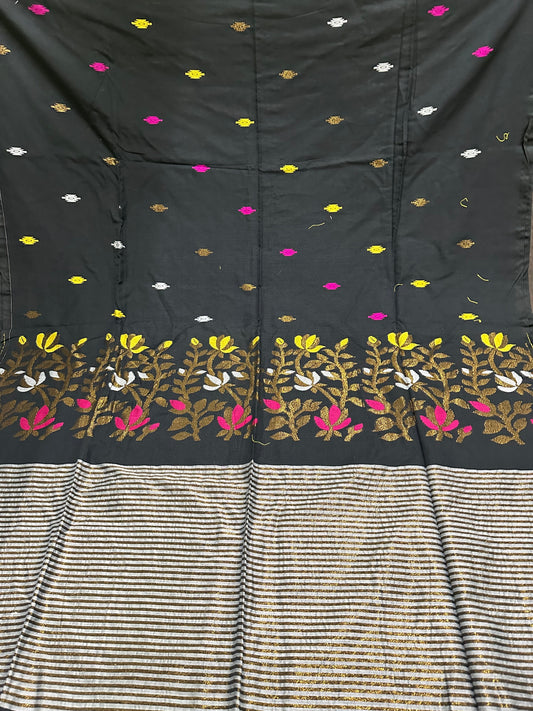 Mercerized cotton saree weaved - Black