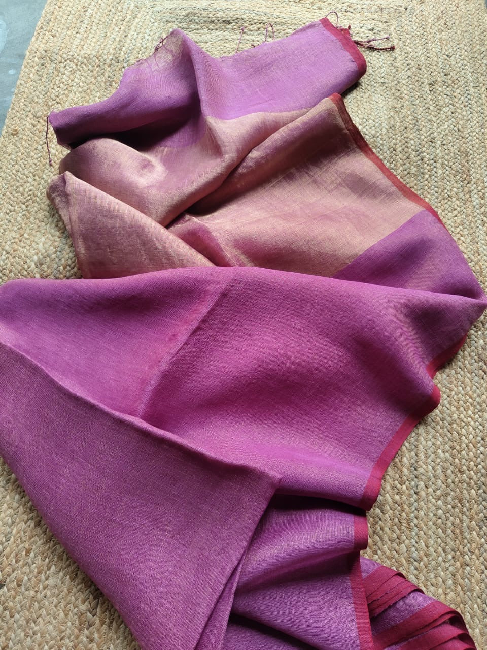 Metallic linen saree zari pallu - Purple