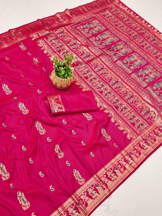 Baluchori Silk Rani coloured soft silk - Rani