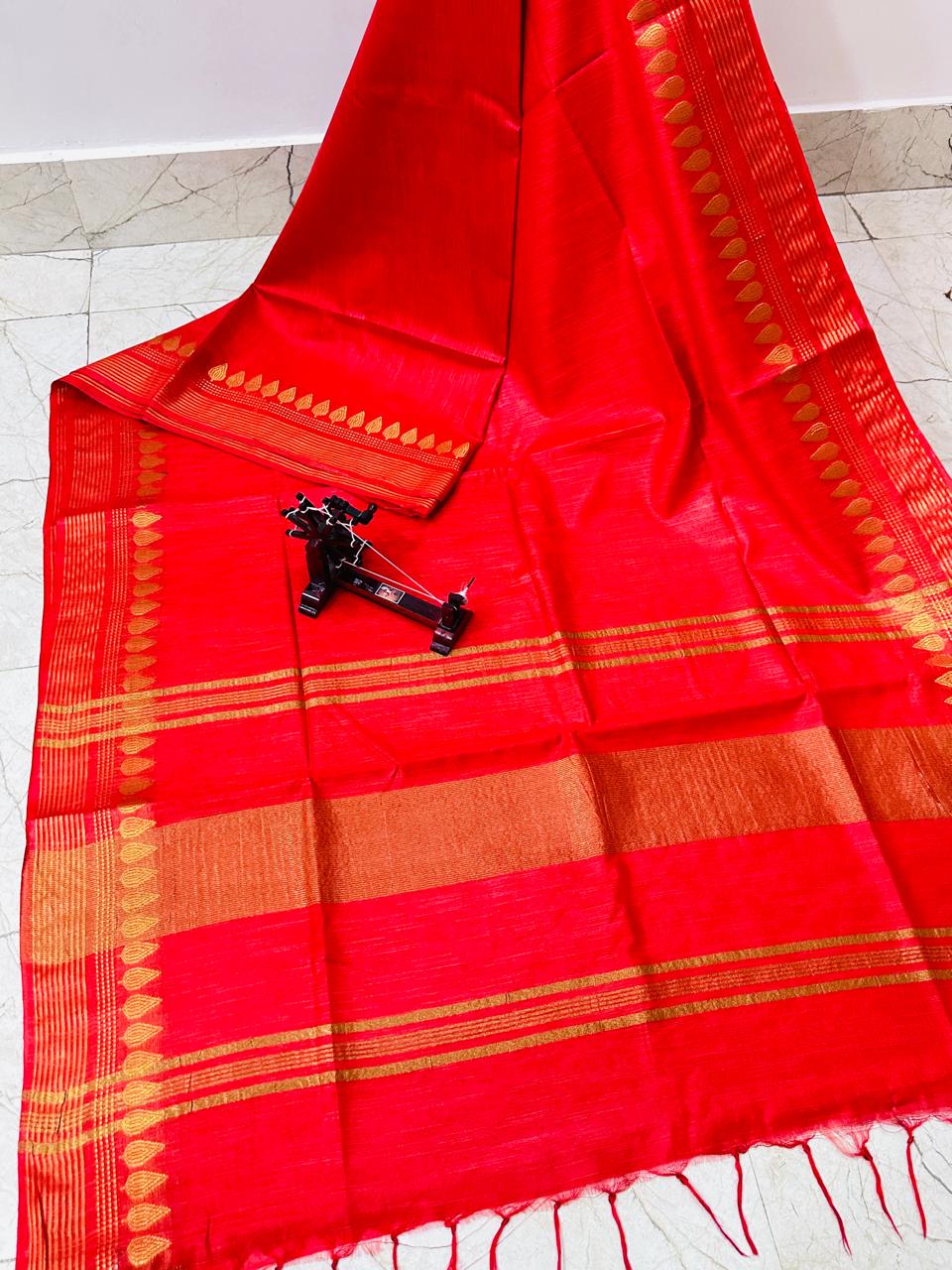Semi tussar silk with banarasi zari border - silk saree
