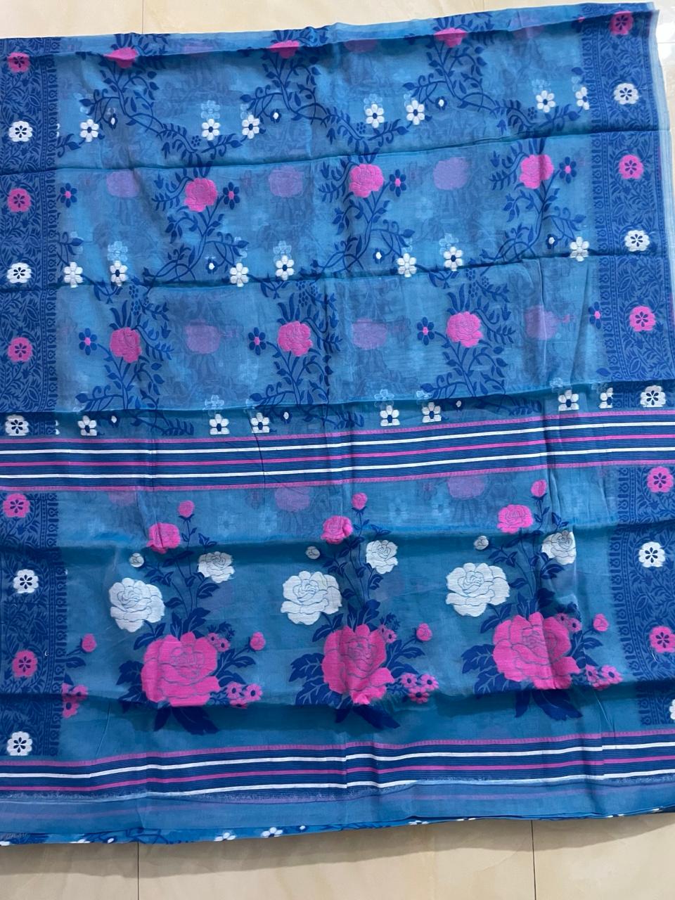 Bengal dhakai jamdani - blue - Jamdani saree