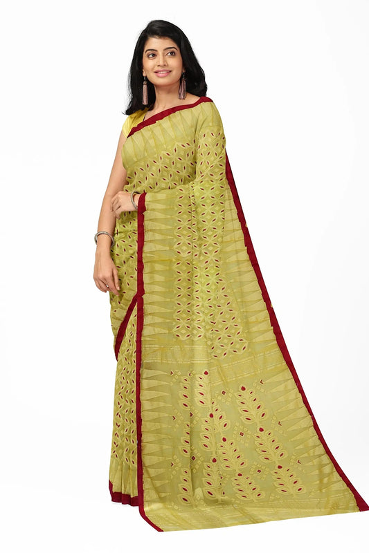 Bengal Jamdani Frill Minakari Yellow