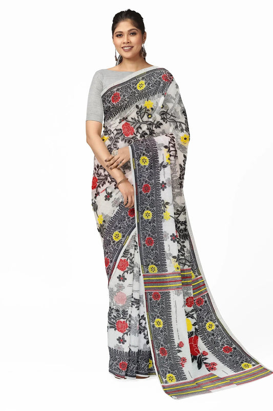 Bengal soft dhakai Jamdani Golap White