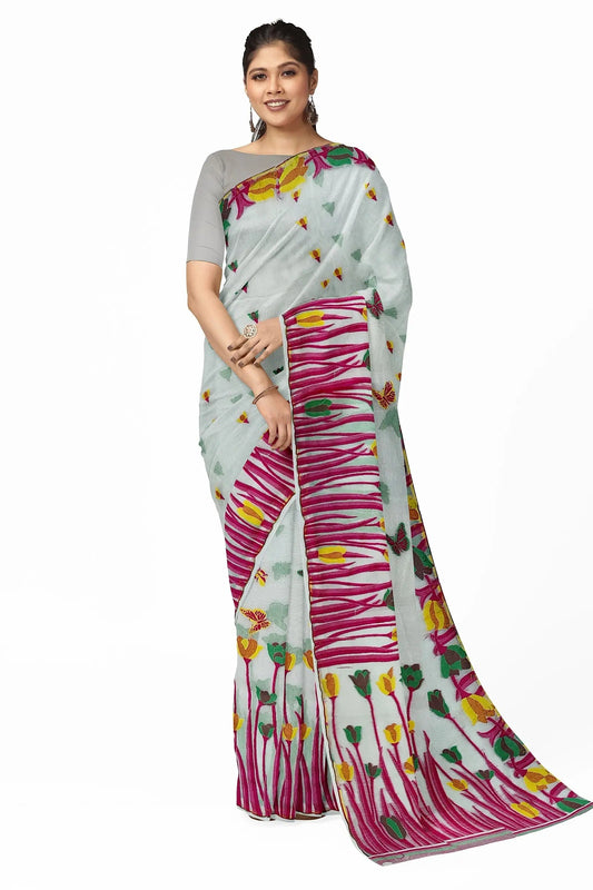 Bengal Jamdani Tulip White Pink