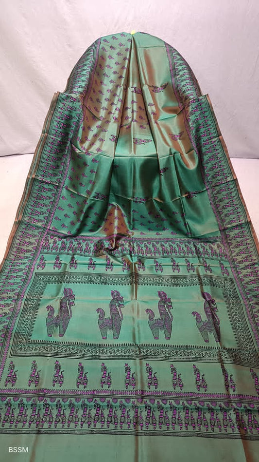 Bishnupur katan silk silk mark certified Block print of Bishnupur terracotta