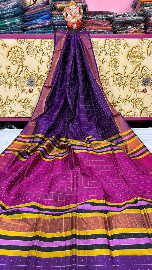 Bishnupur Katan Silk Saree by Putul’s Fashion Silk Mark Certified - Purple - Bishnupur silk