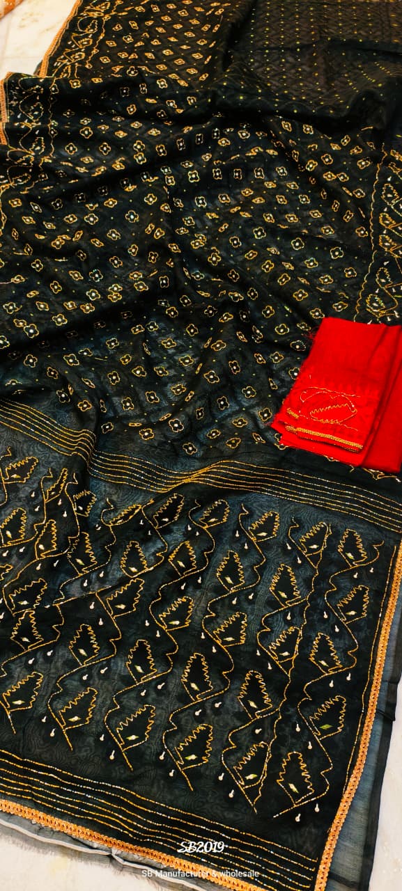 Black Jamdani Saree with Golden Karchupi Work from Putul’s Fashion - Ash - jamdani saree