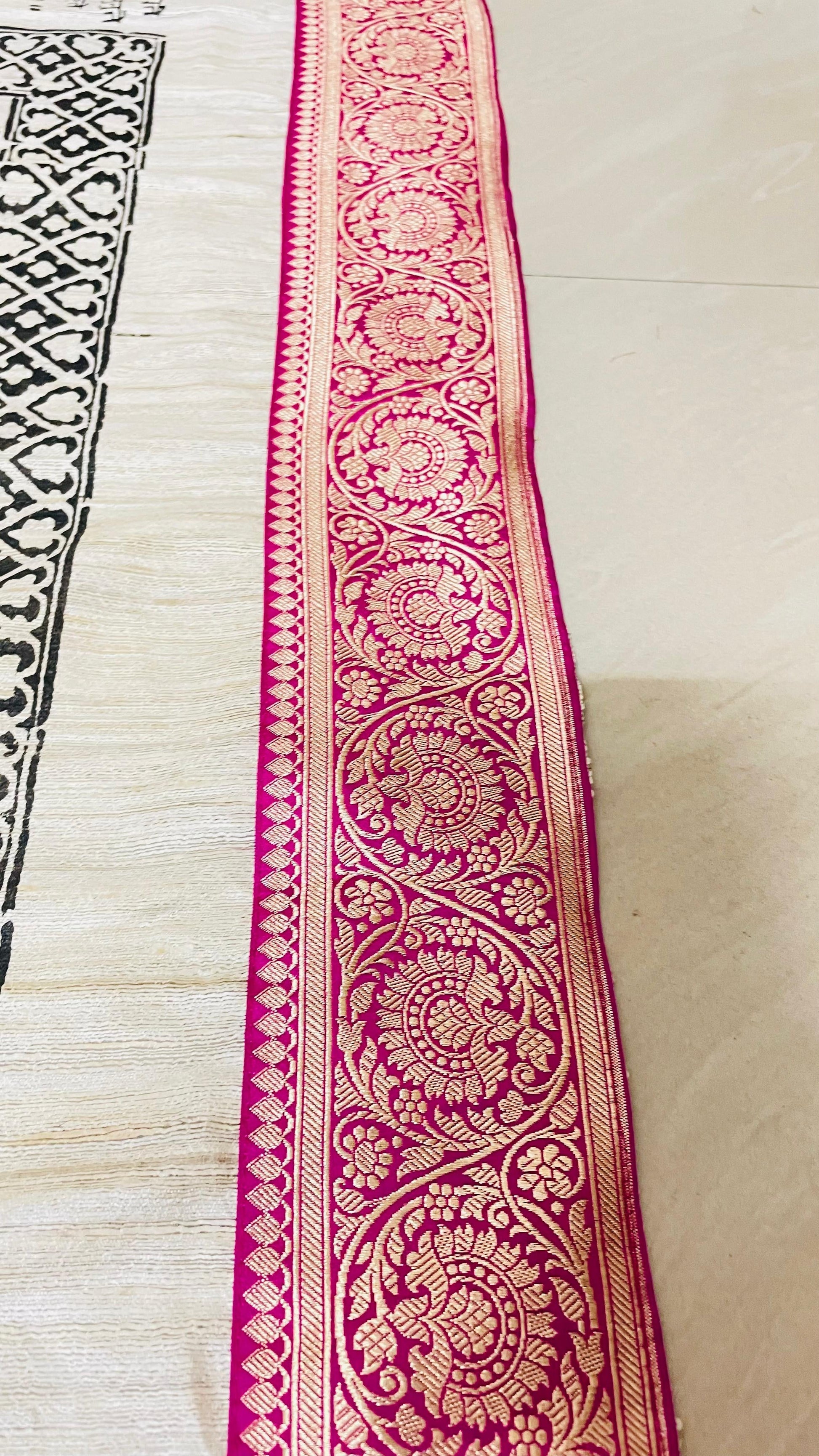 Block print Sanskrit script asaree of Bengal signature saree on Gicha tussar silk silk mark certified block print saree