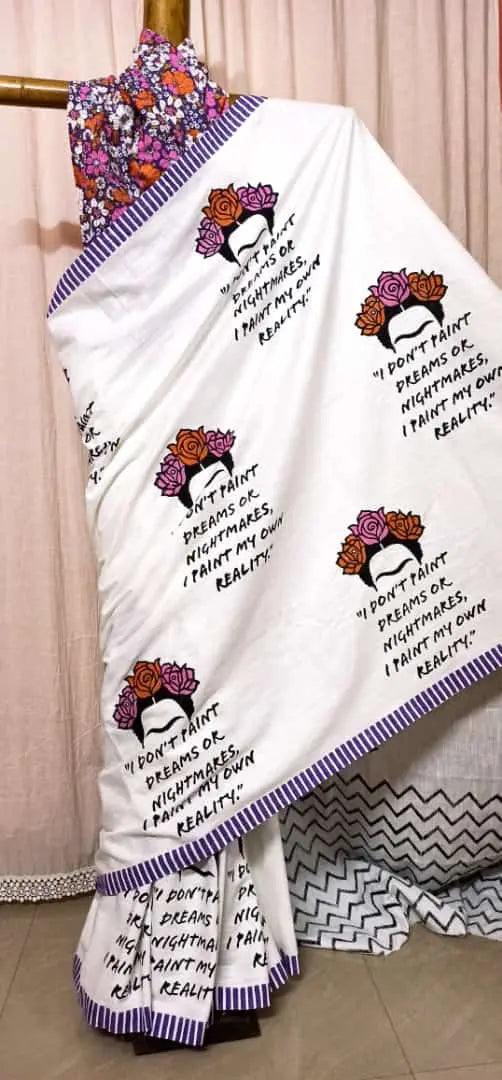 Block print saree of Bengal signature saree..Frida Kahlo Putul's fashion