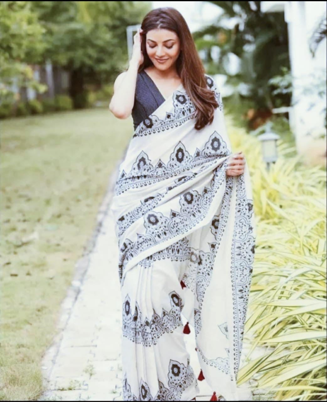 Block printed mulmul cotton saree