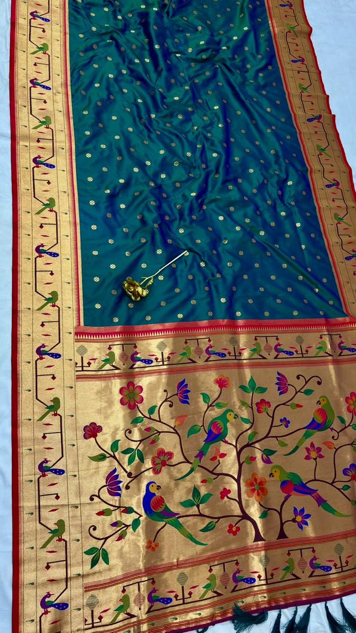 Brocade paithani saree - A new launch - Bottle green - Paithani silk