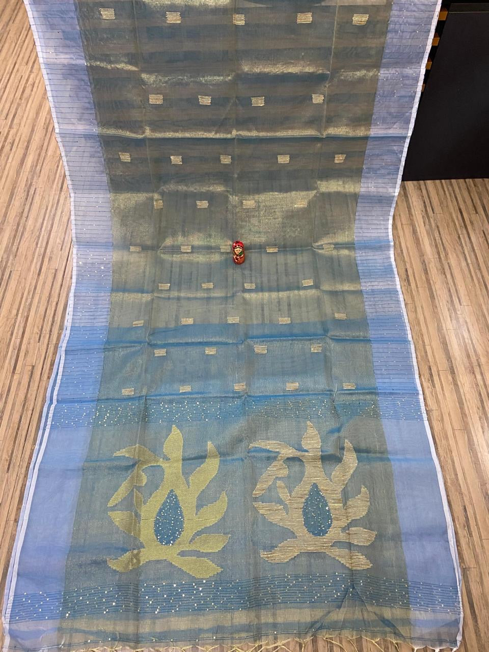 Tissue muslin jamdani saree - 🌌 sky