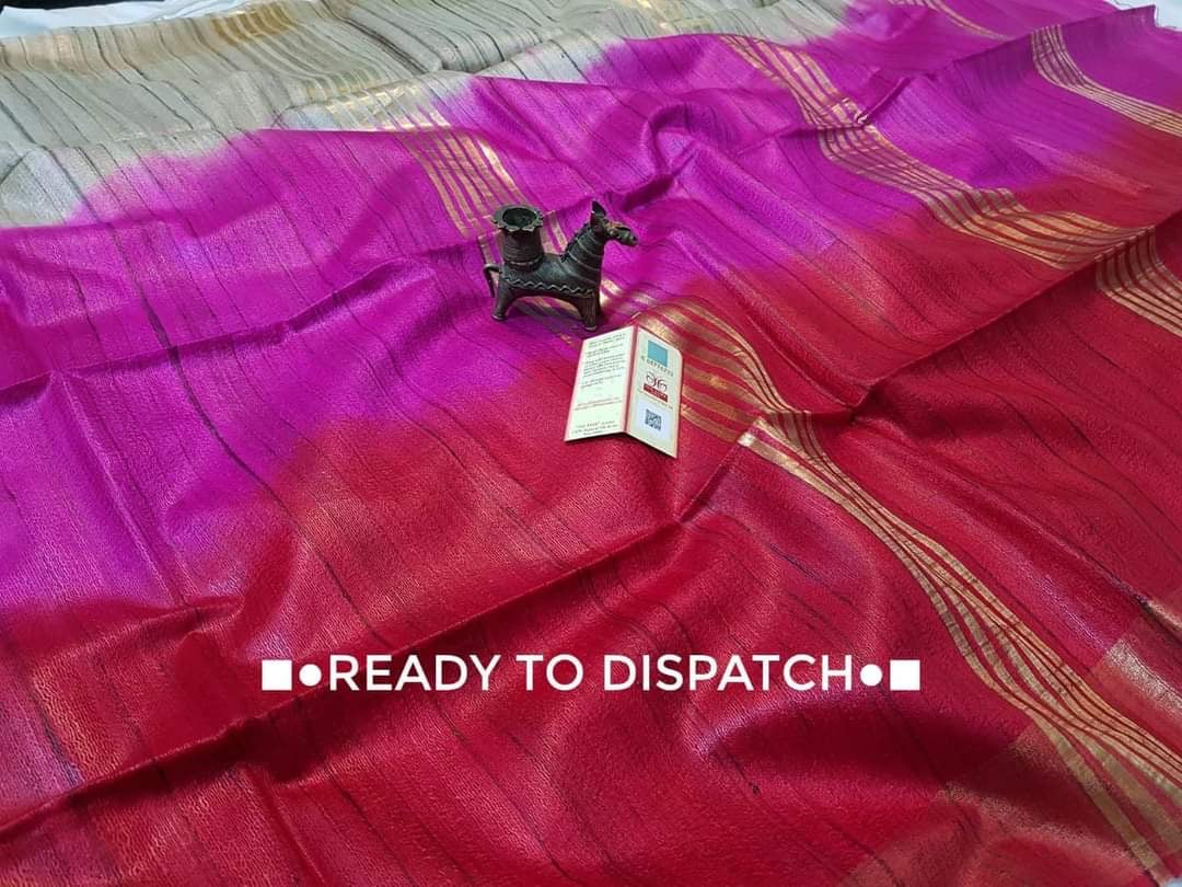 3D tussar Gicha silk saree with silkmark zari border - Tussar Rani red - Tussar saree