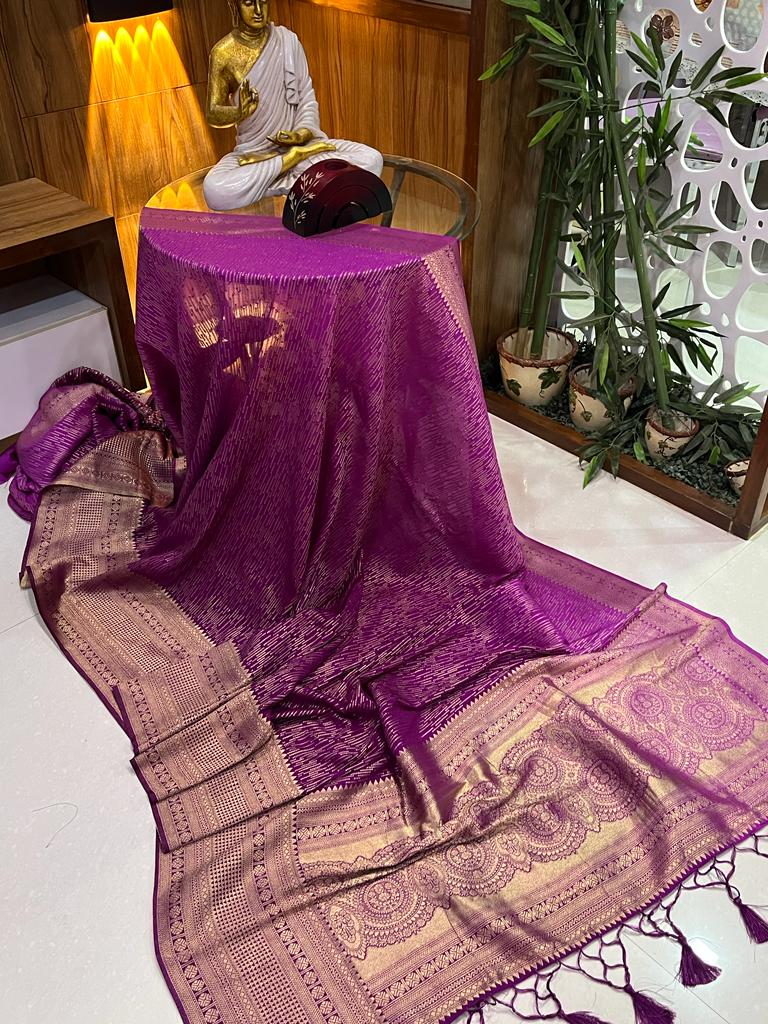 Khadi silk saree with rim jhim weaving - Magenta