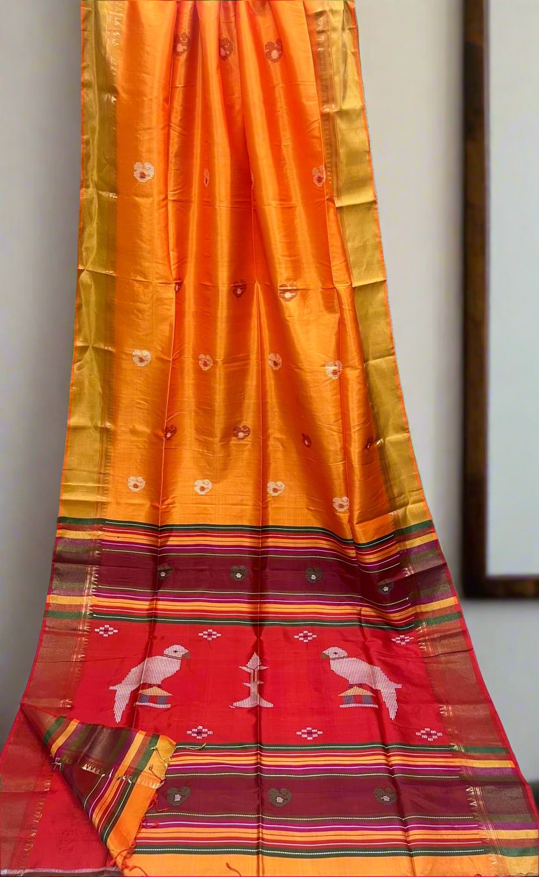 multicolour Bishnupur silk saree Kalakshetra design - Bishnupur silk
