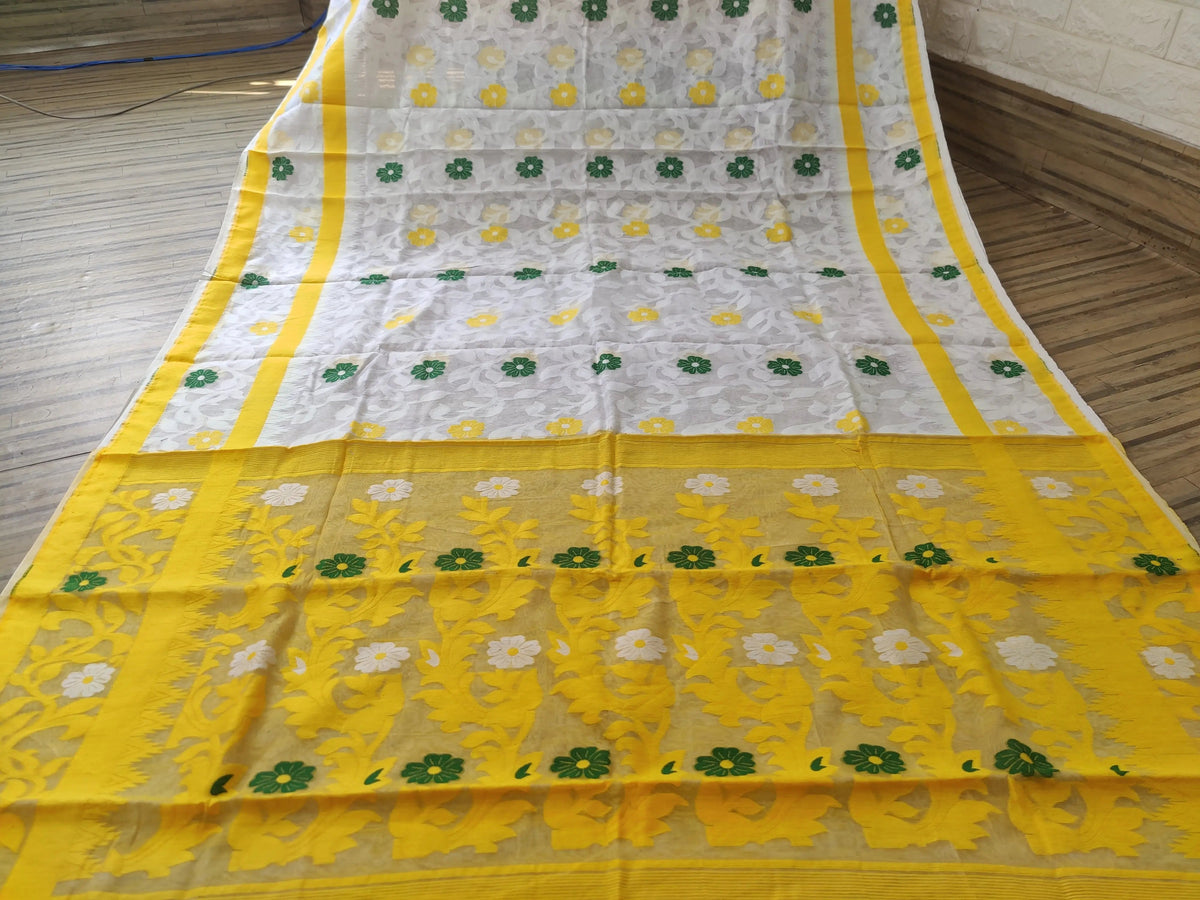Bengal soft Jamdani Rupkotha White Yellow