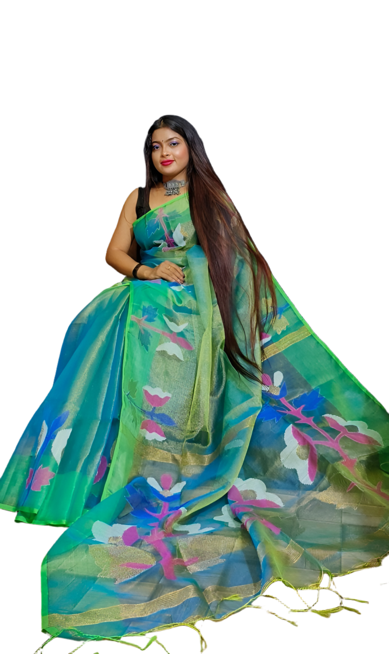 Lotus Muslin handwoven jamdani of Bengal - muslin saree