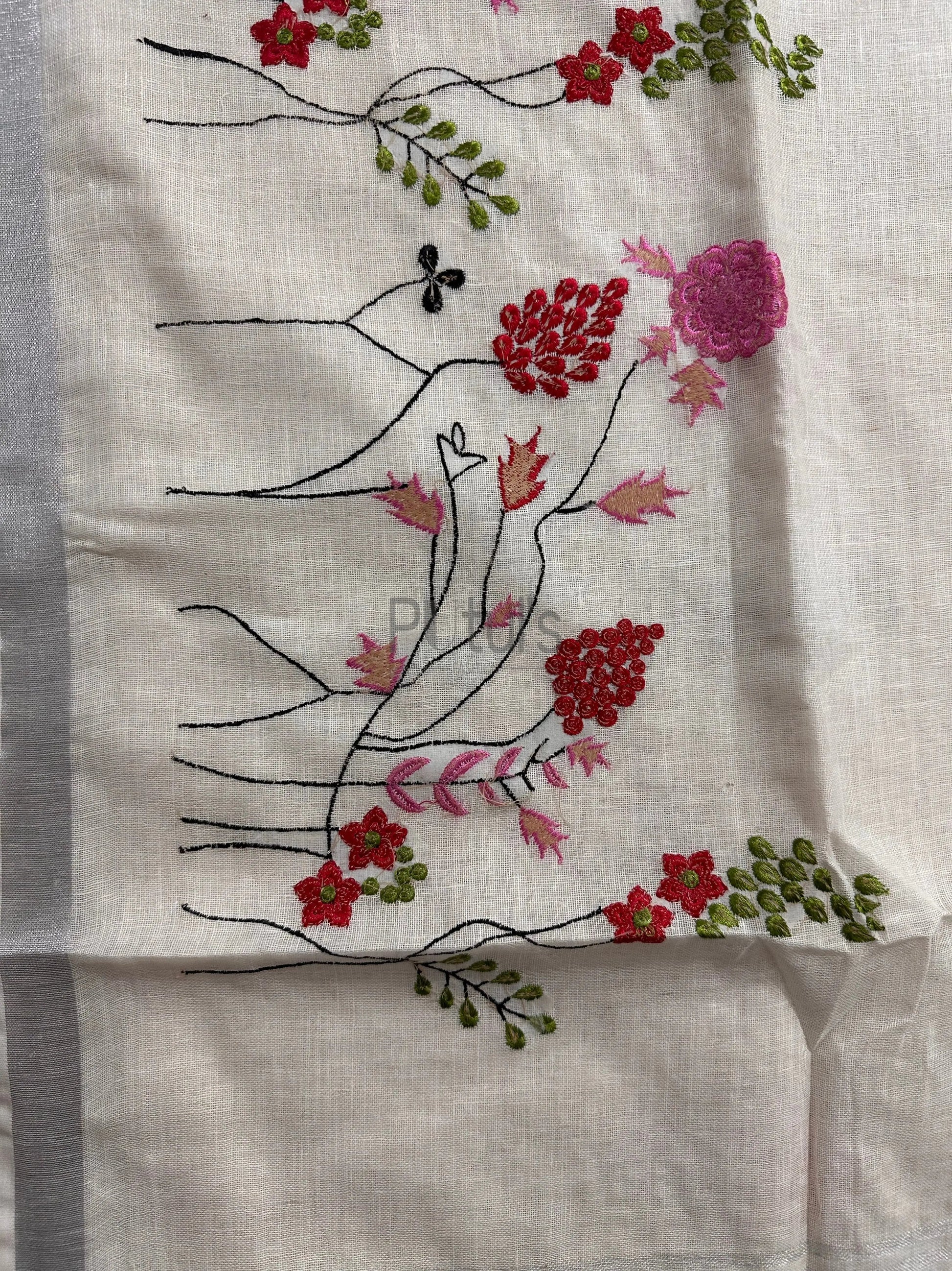 Computer embroidery on majestic Linen saree Super soft quality Putul's Fashion