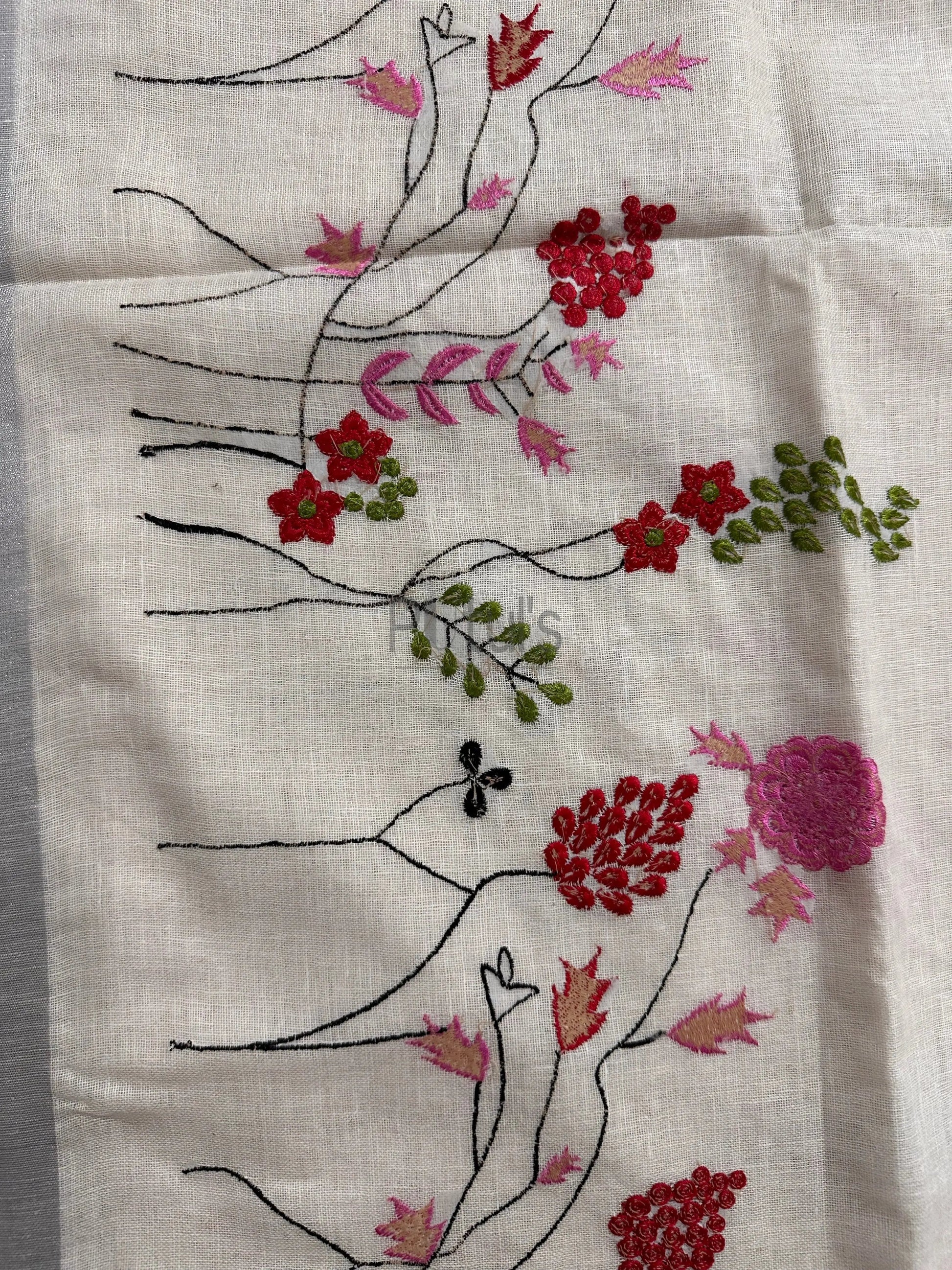 Computer embroidery on majestic Linen saree Super soft quality Putul's Fashion