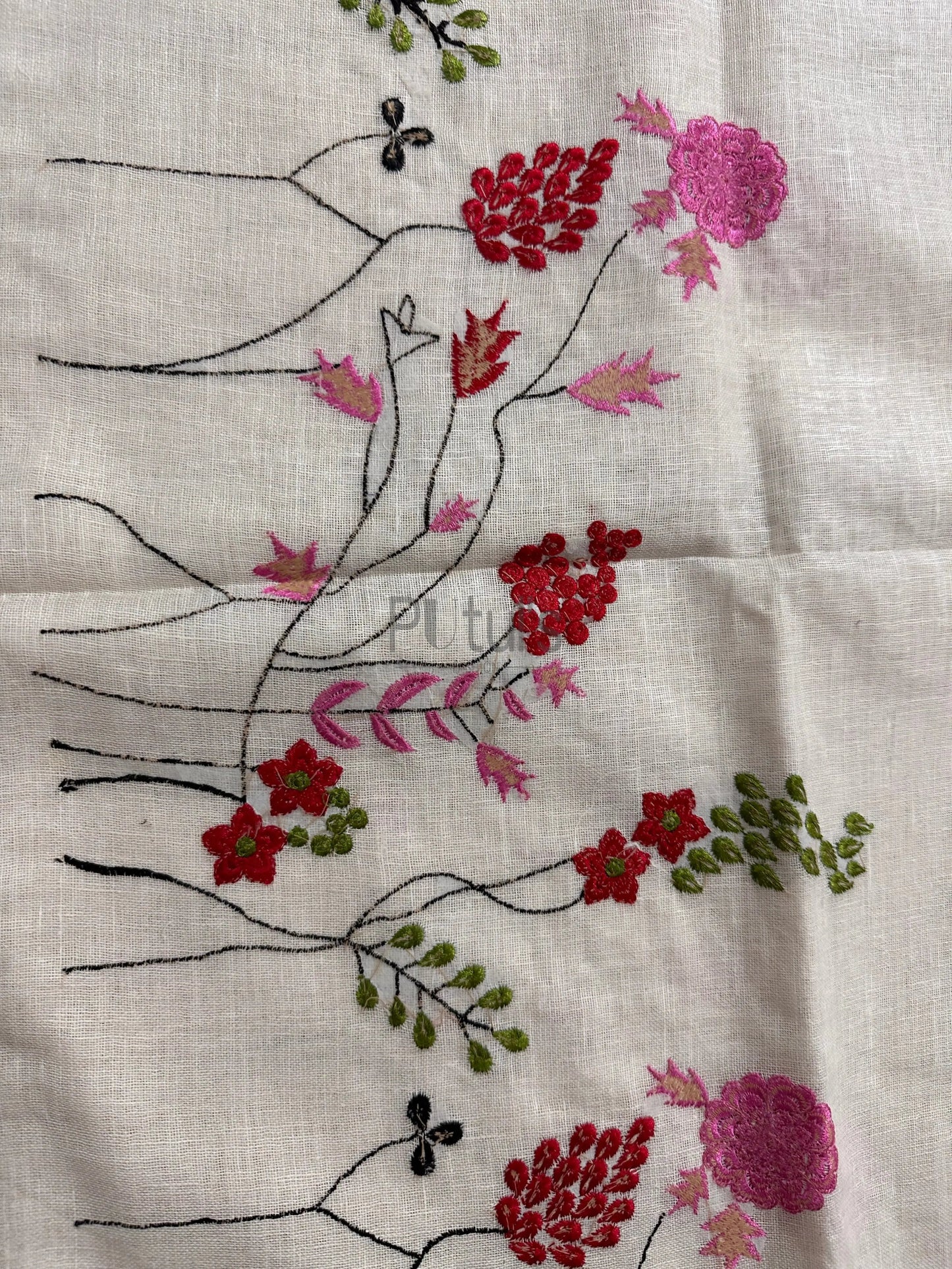 Computer embroidery on majestic Linen saree Super soft quality Putul's Fashion