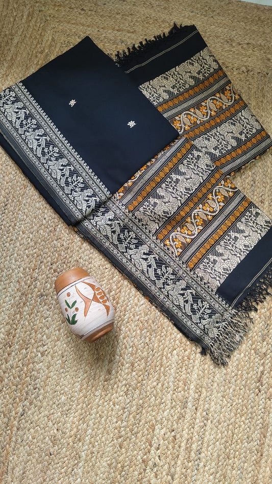 Cotton baluchori saree A traditional saree of Bengal - Black - Cotton